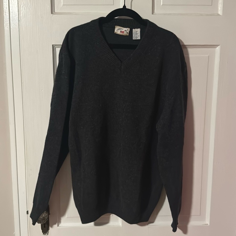 Vintage County Seat Gray V-neck Men's Sweater Wool Blend Made in Italy 61825 Med